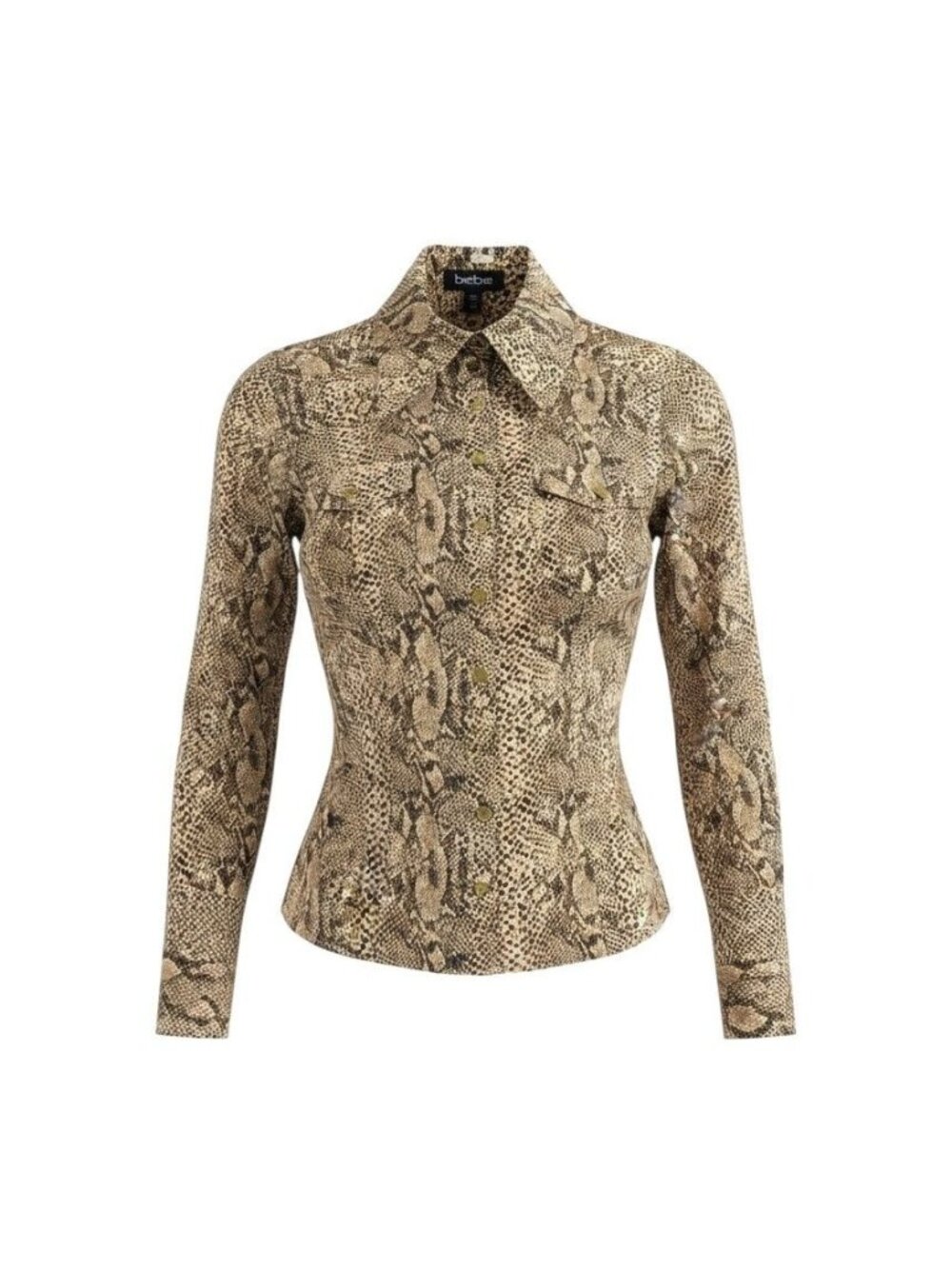 Bebe Womens Snake Print Button-Up Long Sleeve Shirt M